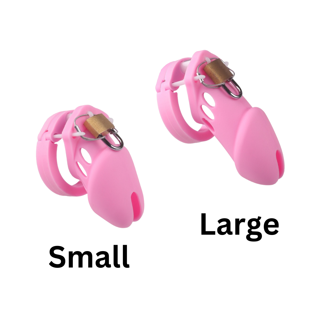 Soft Silicone Chastity Cage Set with 5 Penis Rings - Coral - KeepMeLocked