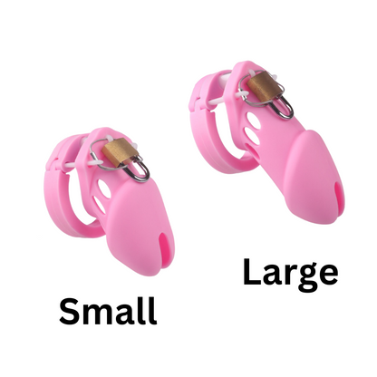 Soft Silicone Chastity Cage Set with 5 Penis Rings - Pink - KeepMeLocked