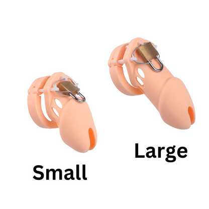 Soft Silicone Chastity Cage Set with 5 Penis Rings - Pink - KeepMeLocked