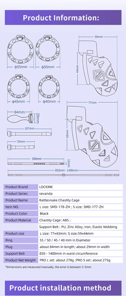 3D Printed Rattlesnake Cobra Chastity Cage product information