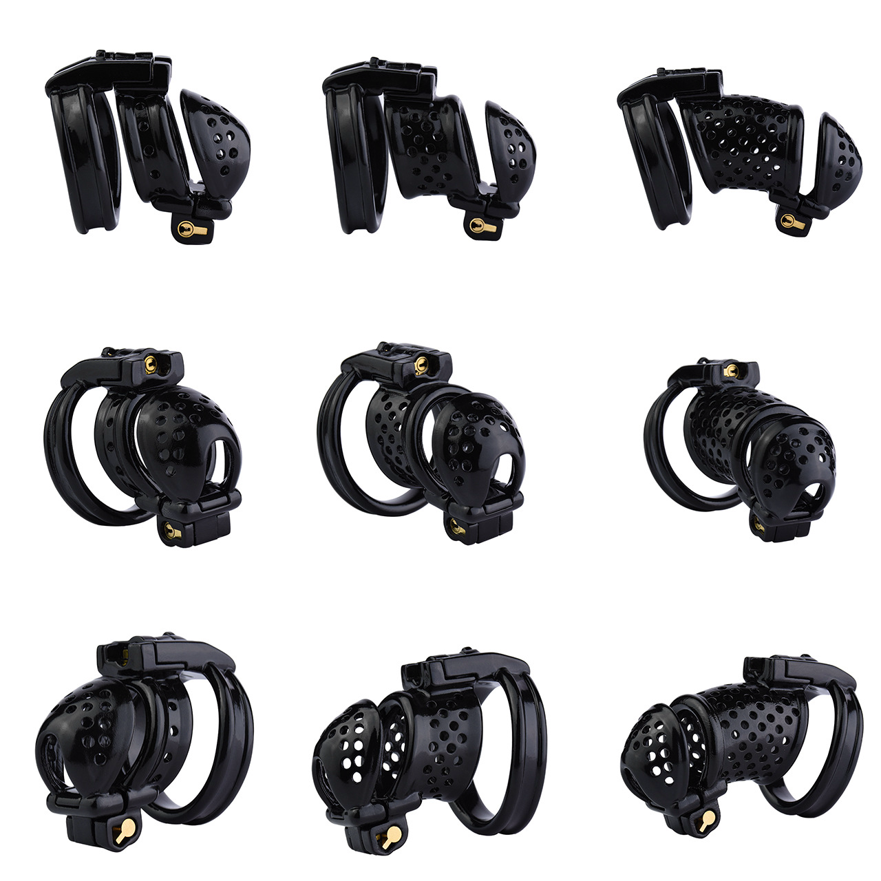 Double-Locked Black Resin Chastity Cage with Detachable Cap Breathable Comfortable Cock Cage