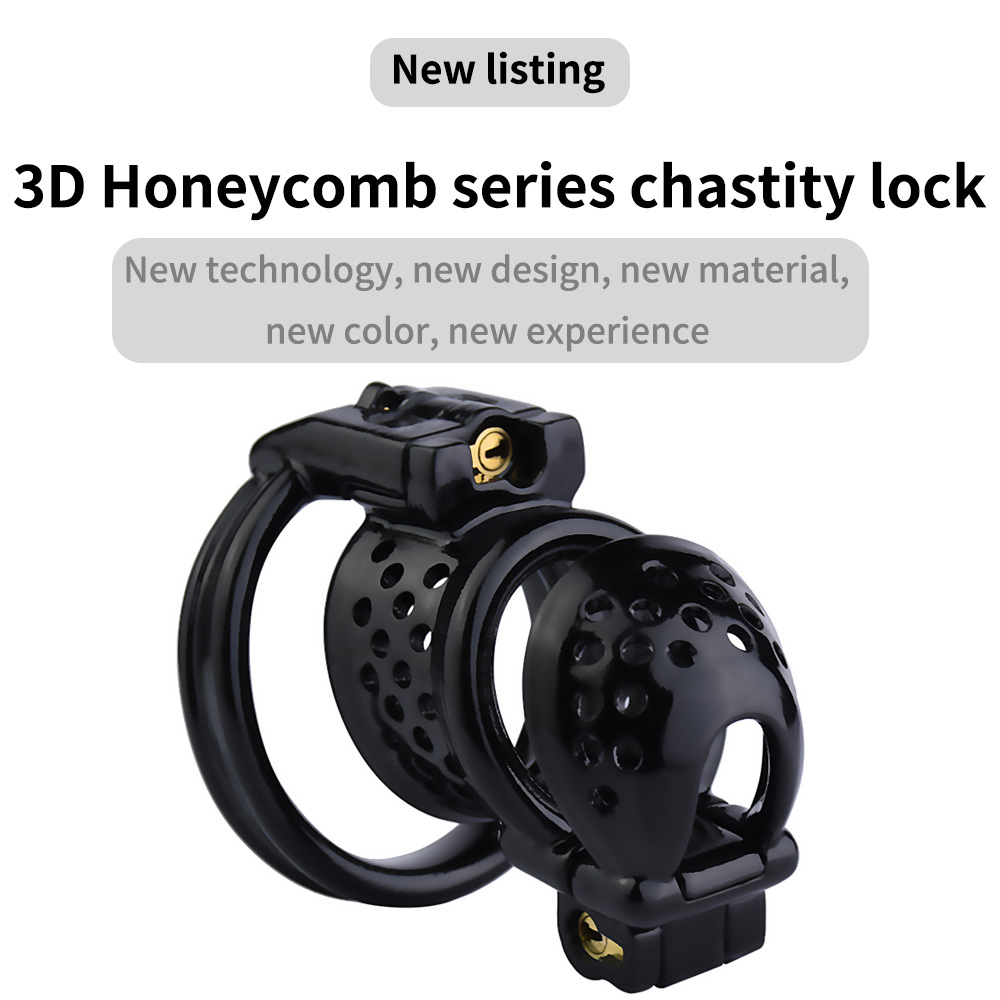 Double-Locked Black Resin Chastity Cage with Detachable Cap Breathable Comfortable Cock Cage