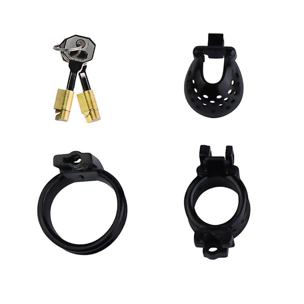 Double-Locked Black Resin Chastity Cage with Detachable Cap Breathable Comfortable Cock Cage