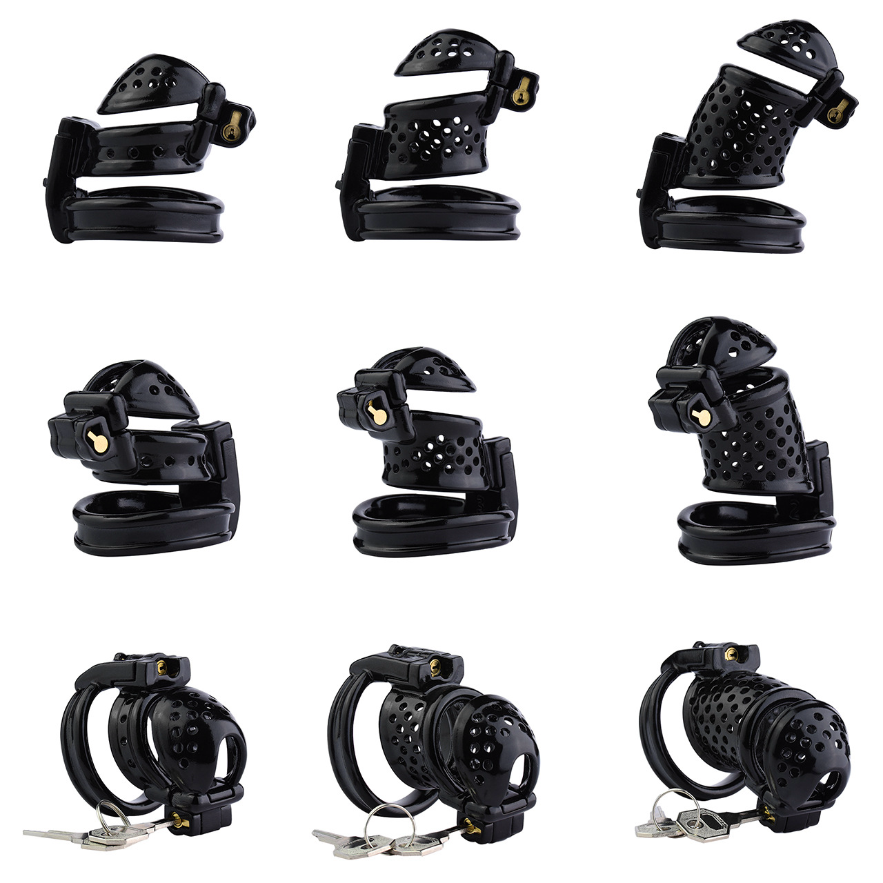 Double-Locked Black Resin Chastity Cage with Detachable Cap Breathable Comfortable Cock Cage