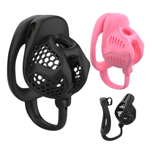 Black/Pink Lightweight Resin Chastity Cage with Testicle Support