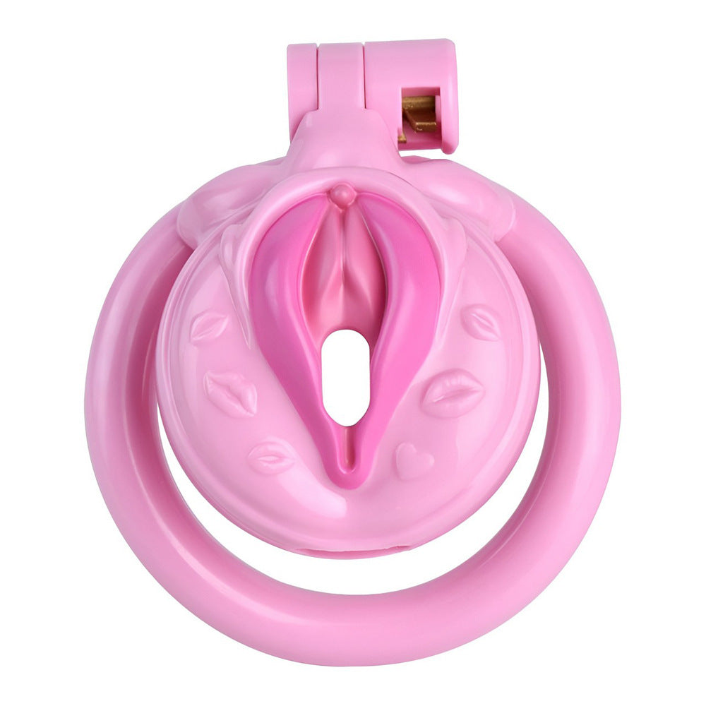 Pink Clit Chastity Cage For Sissy with 4 Rings- Tiny 3D Printed Flat Cock Cage in Vagina Shape