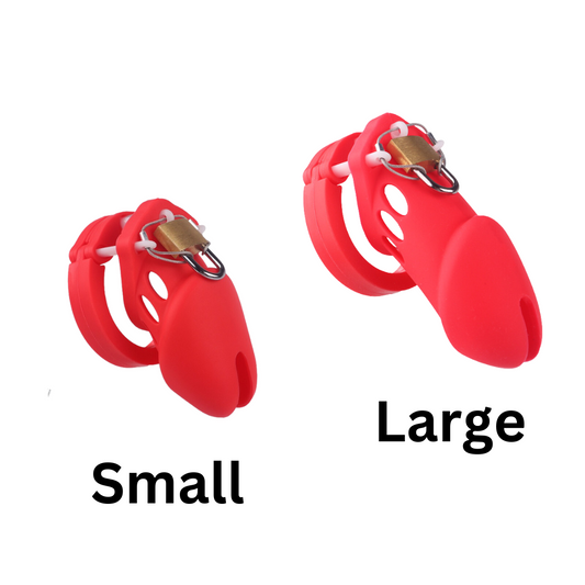 Soft Silicone Chastity Cage Set with 5 Penis Rings - Red - KeepMeLocked