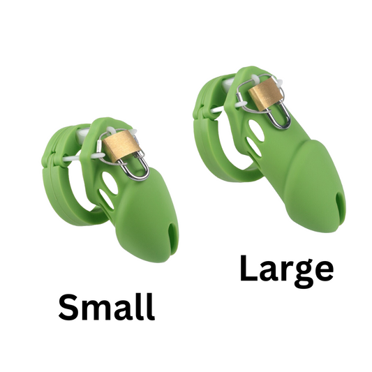 Soft Silicone Chastity Cage Set with 5 Penis Rings - Dark Green - KeepMeLocked