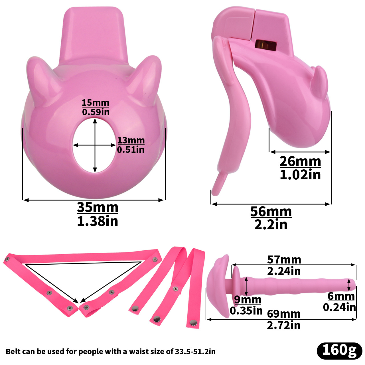 Little Devil Chastity Cage with Vaginal-Style Silicone Catheter – Black/Pink ABS Resin