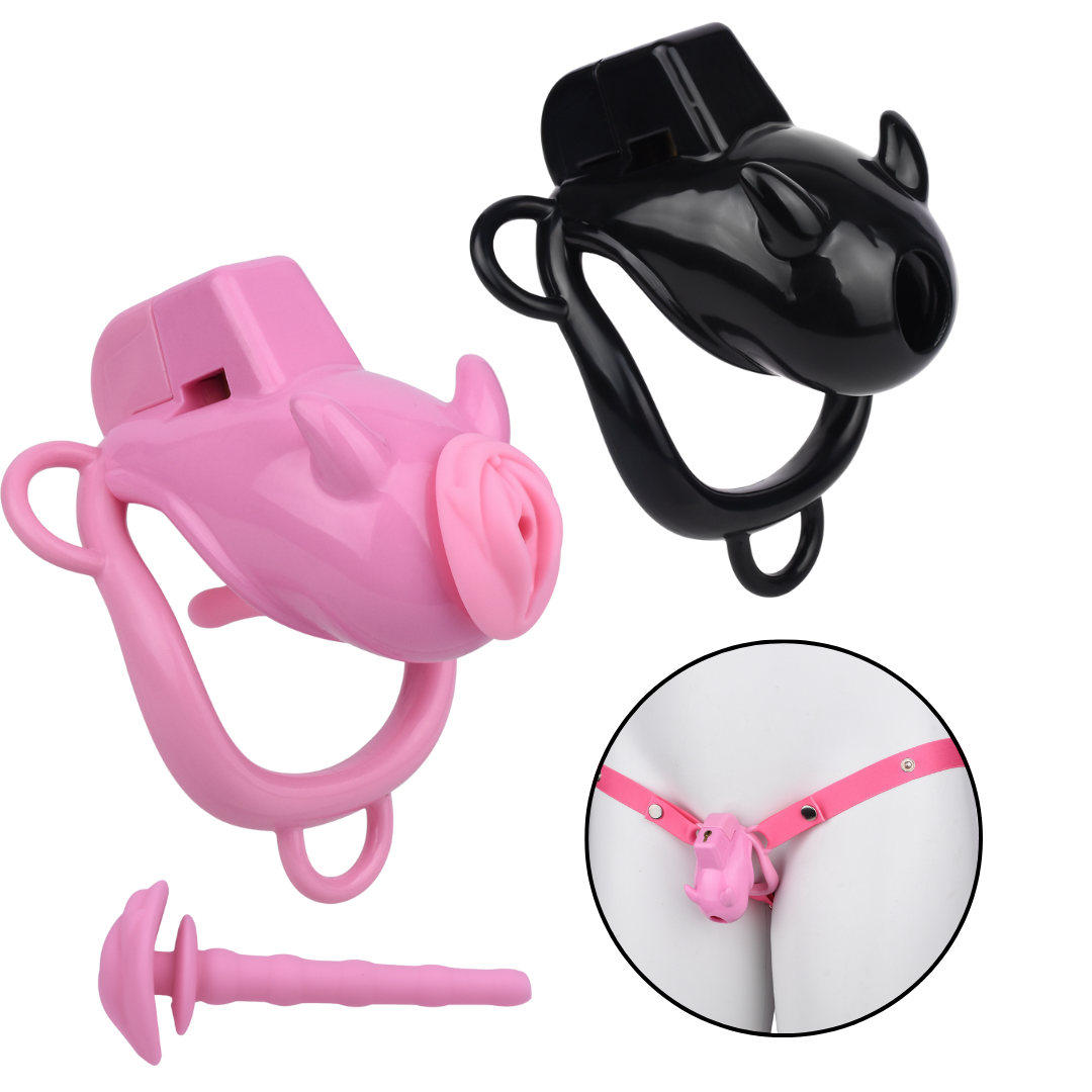 Little Devil Chastity Cage with Vaginal-Style Silicone Catheter – Black/Pink ABS Resin