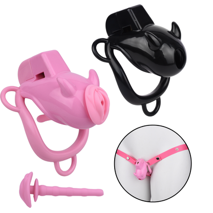 Little Devil Chastity Cage with Vaginal-Style Silicone Catheter – Black/Pink ABS Resin