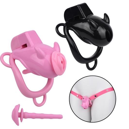 Little Devil Chastity Cage with Vaginal-Style Silicone Catheter – Black/Pink ABS Resin