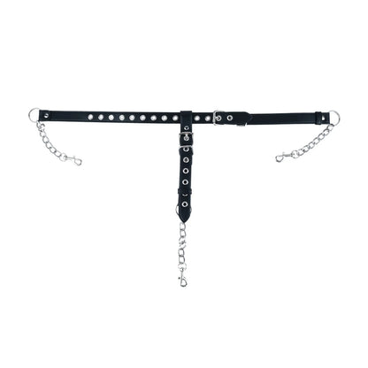 Black leather harness with chain
