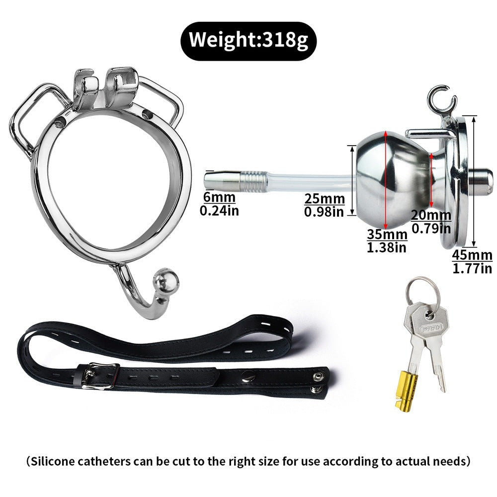 Butterfly Inverted Chastity Cage with PU Strap Flat Negative Cock Cage Chastity Belt For Men with Silicone Urethral Catheter