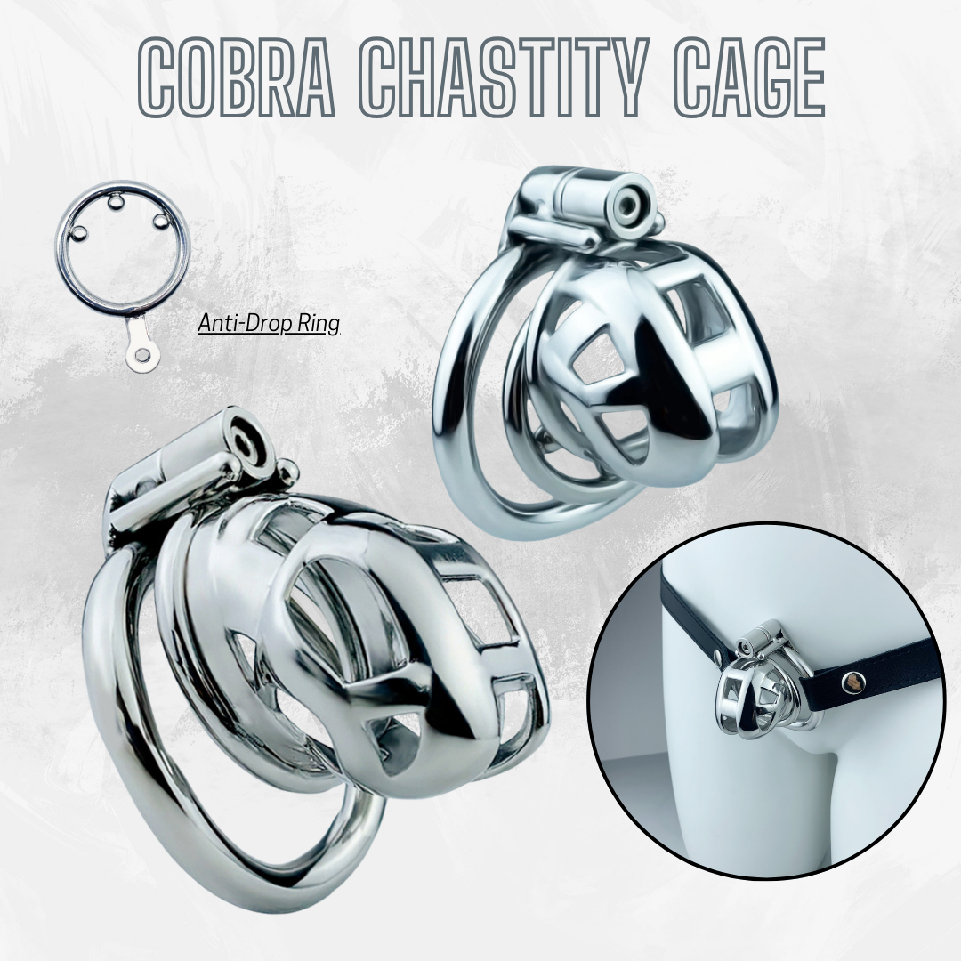 Small/Micro Metal Cobra Chastity Cage with Anti-Drop Ring and PU Strap