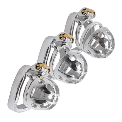 Ultra Small Metal Chastity Cage Device in 3 Sizes with PU Strap