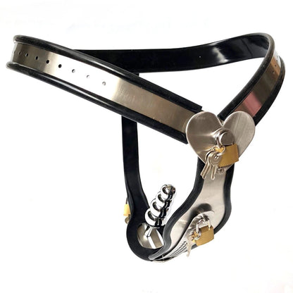 Female Chastity Belt with Heart Details and Removable Plugs - KeepMeLocked