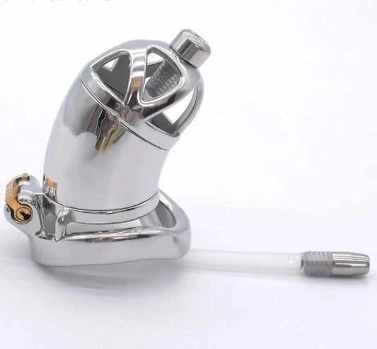 Stainless Steel Chastity Cage with Silicone Catheter - KeepMeLocked