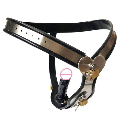 Female Chastity Belt with Heart Details and Removable Plugs - KeepMeLocked