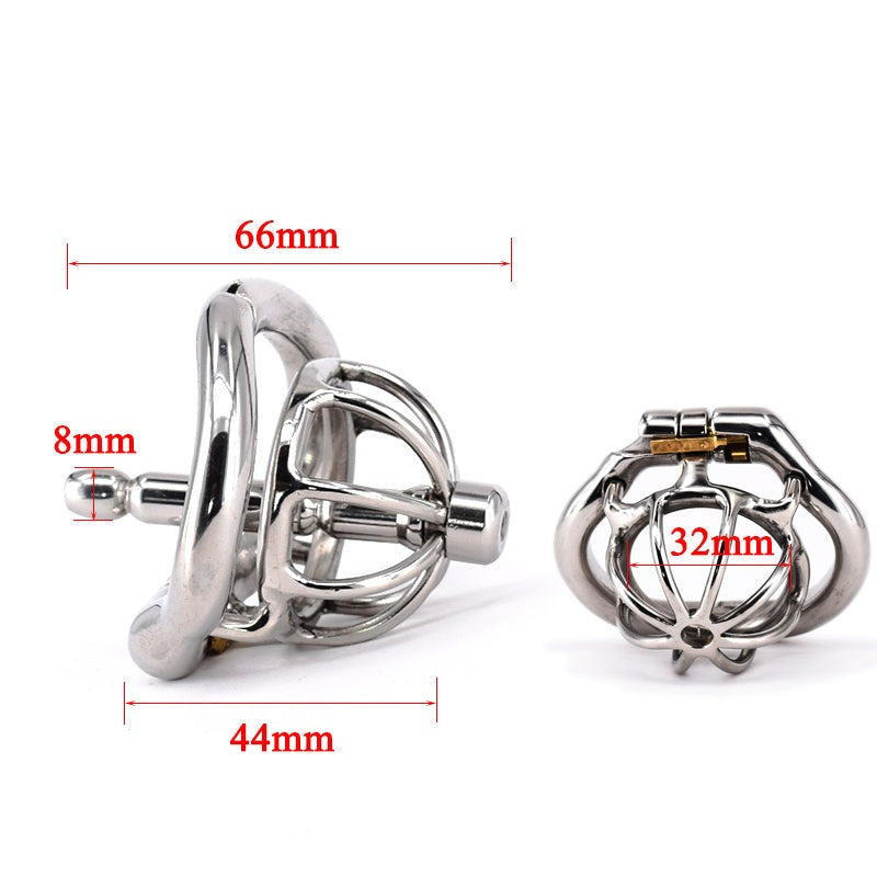 Spiked Chastity Cage in Stainless Steel with Urethral Stretcher Dilator - KeepMeLocked