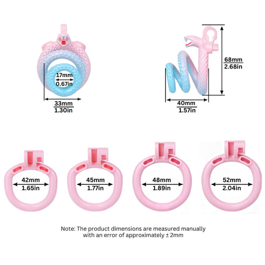Light Pink & Blue Detailed Snake Chastity Cage – Lightweight ABS Resin Device