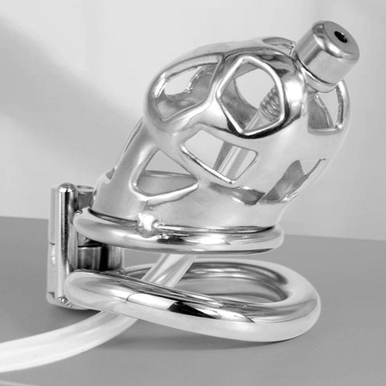 metal chastity cage with catheter