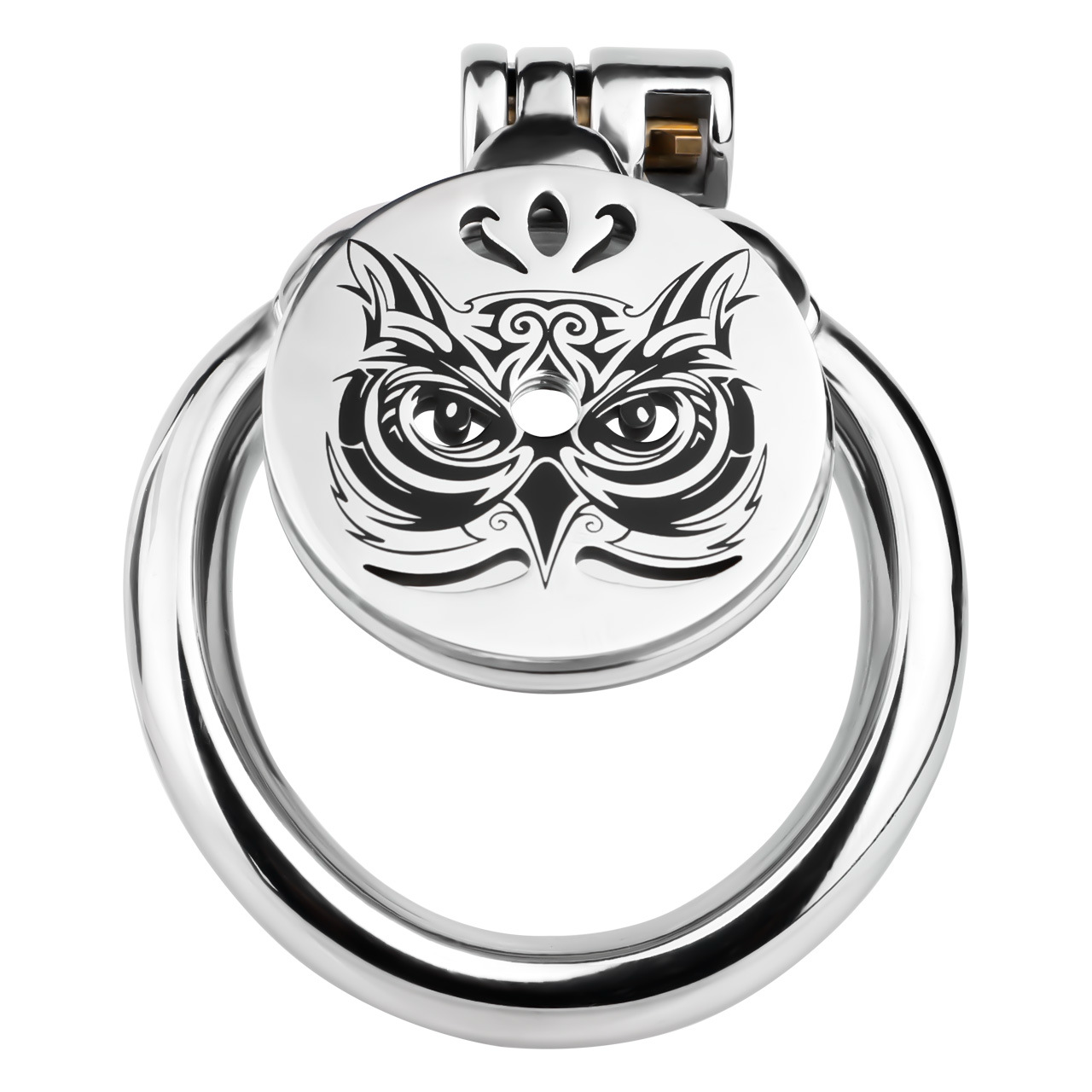 Midnight Owl Flat Stainless Steel Chastity Cage with Removable Urethral Catheter