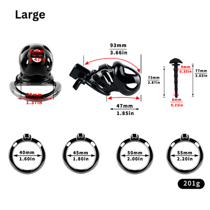 Black Cobra Resin Chastity Cage with 4 Aluminum Alloy Base Rings Lightweight Comfy Cock Lock