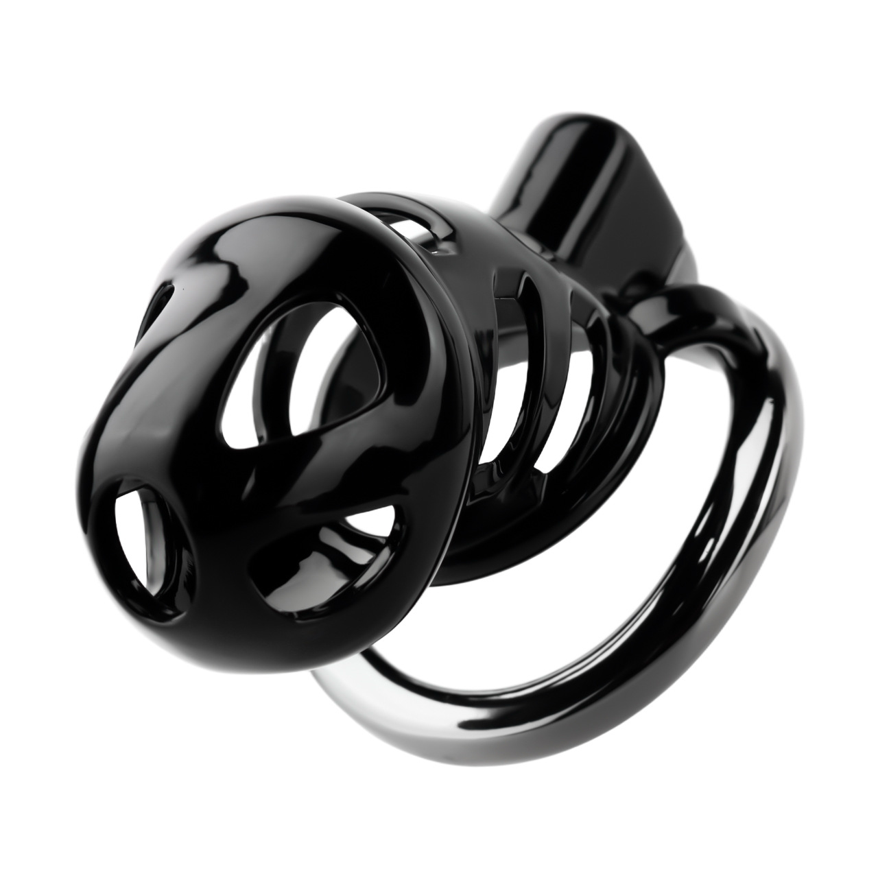 Black Cobra Resin Chastity Cage with 4 Aluminum Alloy Base Rings Lightweight Comfy Cock Lock