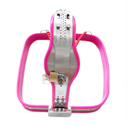 Metal Female Chastity Belt Y-Type Adjustable BDSM Belt For Women - Pink - KeepMeLocked