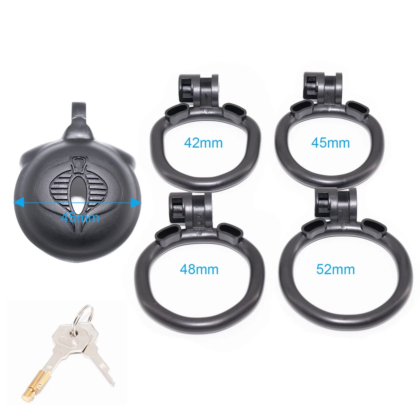 Micro Cobra Chastity Cage Set with 4 Penis Rings - KeepMeLocked