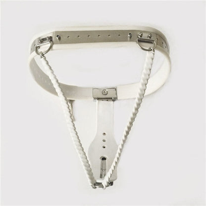 Metal Female Chastity Belt Y-Type Adjustable BDSM Belt For Women - White - KeepMeLocked