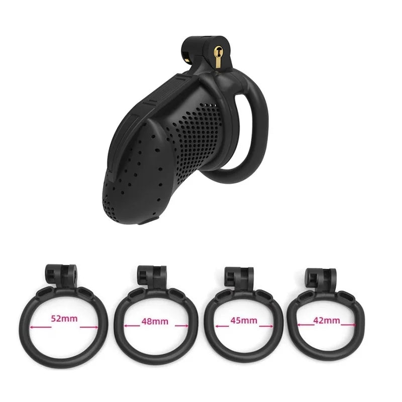 Lightweight 3D Printed Chastity Cage For Men with 4 Rings - Black - KeepMeLocked