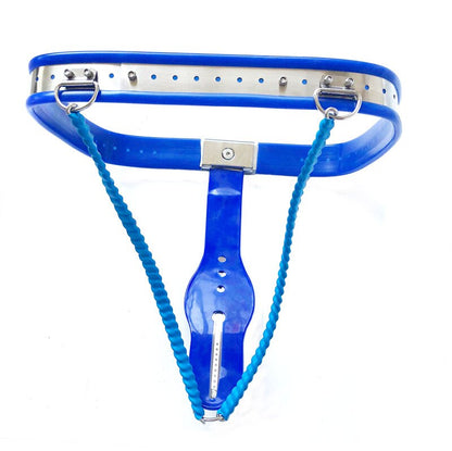 Metal Female Chastity Belt Y-Type Adjustable BDSM Belt For Women - Blue - KeepMeLocked