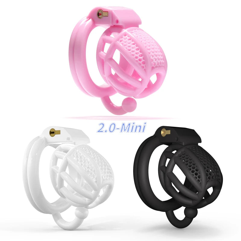 2023 NEW V2.0 Breathable Cobra Pink/Black/White Chastity Cage with 4 Penis Rings - KeepMeLocked