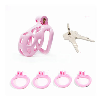 Lightweight Pink Chastity Cage With 4 Rings - KeepMeLocked