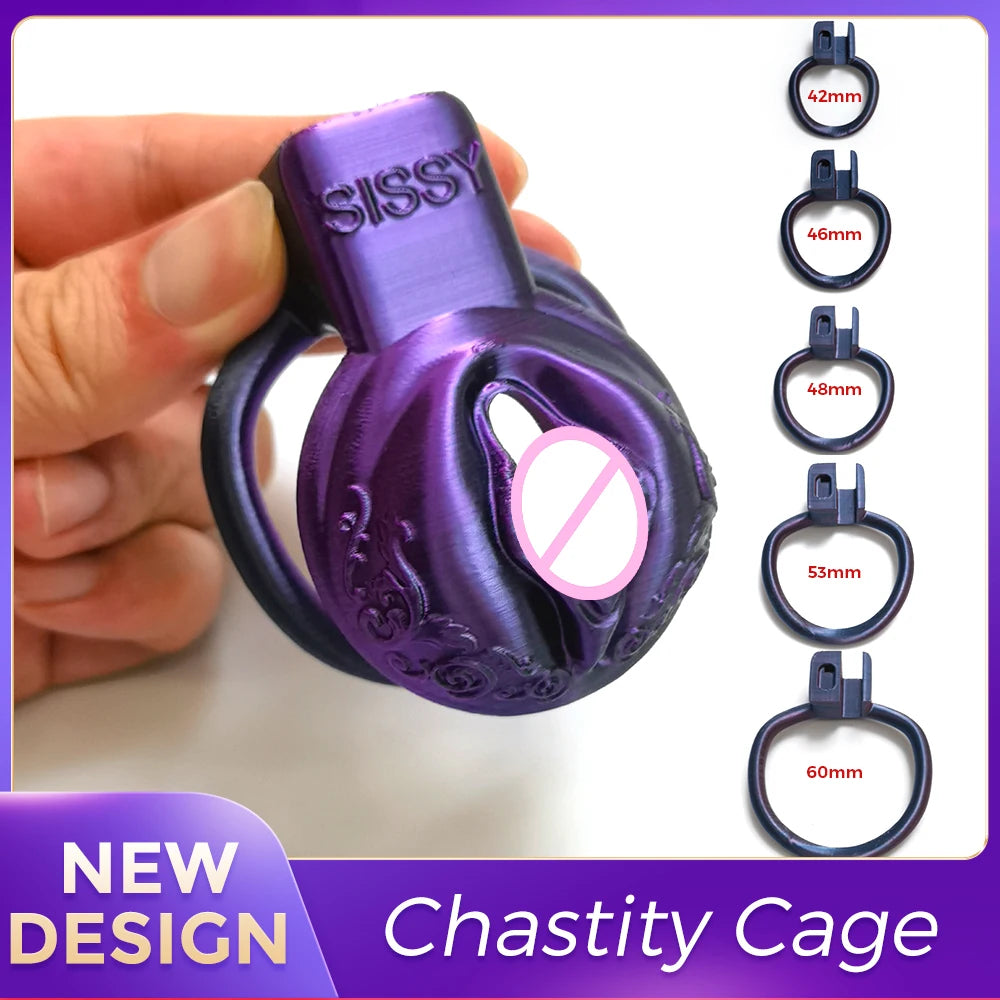 Purple Laser Vaginal Chastity Cage 3D Printed Cock Cage For Sissy - KeepMeLocked
