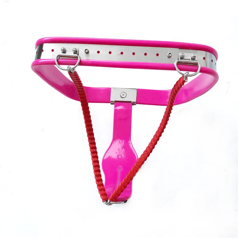 Metal Female Chastity Belt Y-Type Adjustable BDSM Belt For Women - Pink - KeepMeLocked