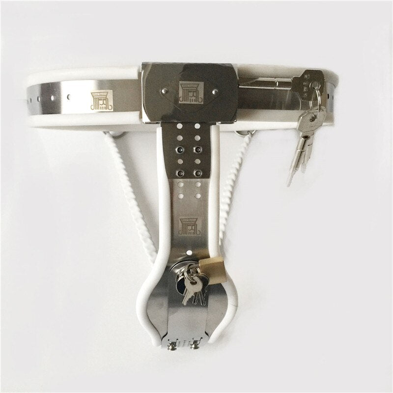 Metal Female Chastity Belt Y-Type Adjustable BDSM Belt For Women - White - KeepMeLocked