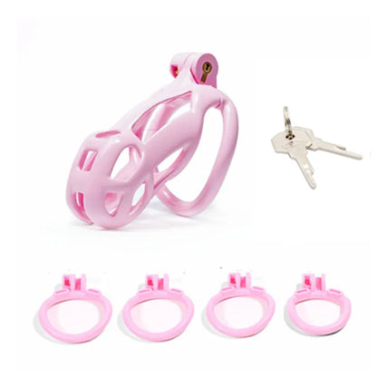 Lightweight Pink Chastity Cage With 4 Rings - KeepMeLocked