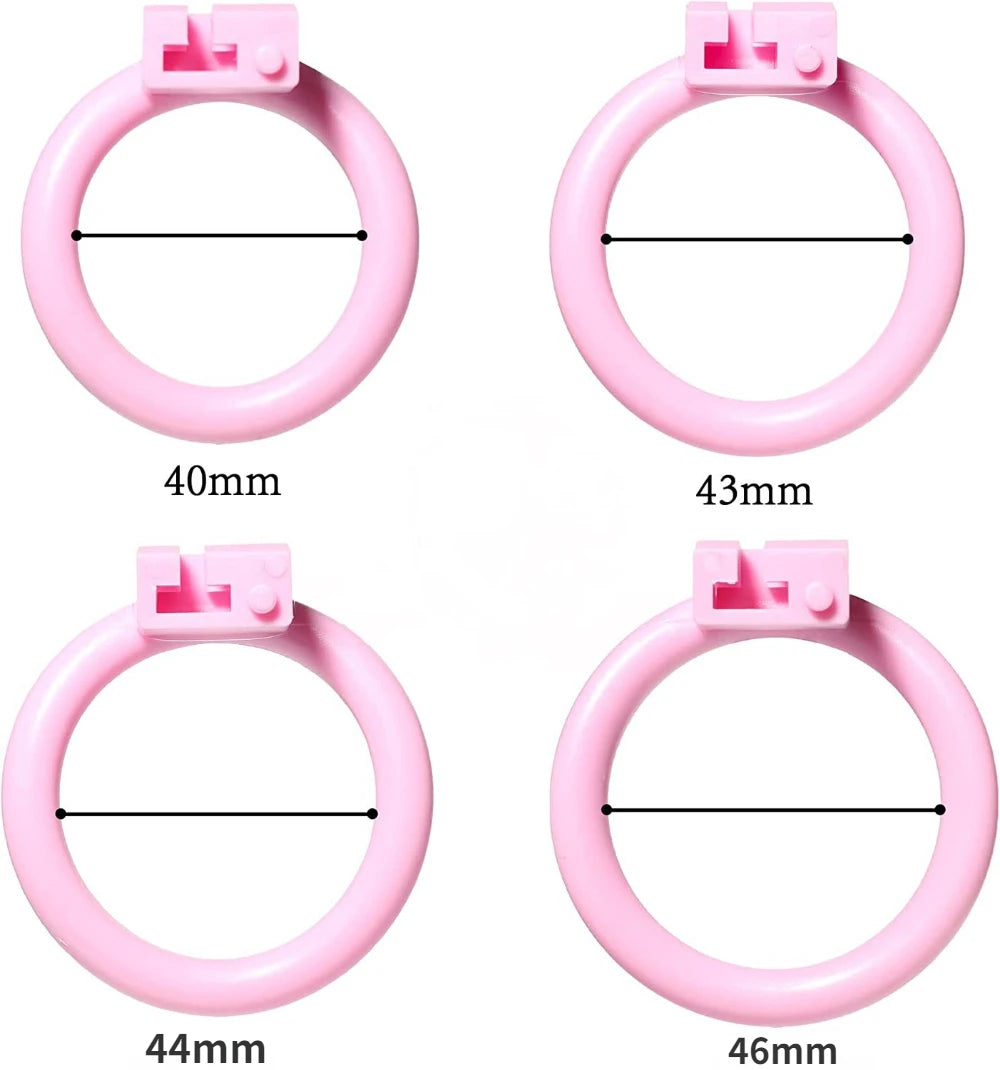 Sissy Pussy Shaped Pink Chastity Cage Set with 4 Rings - KeepMeLocked