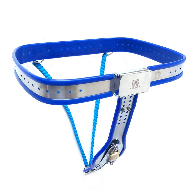 Metal Female Chastity Belt Y-Type Adjustable BDSM Belt For Women - Blue - KeepMeLocked