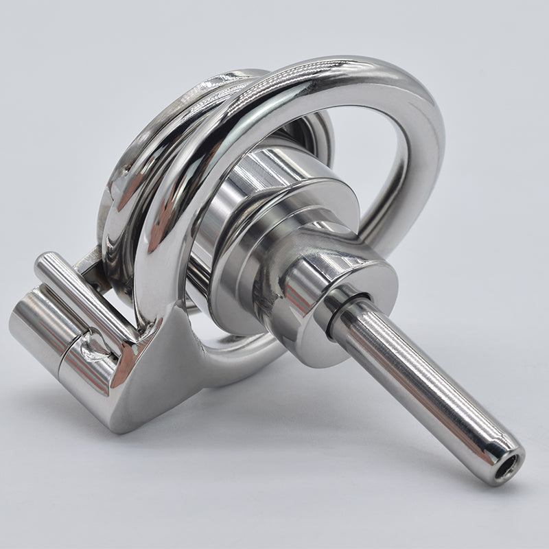 Stainless Steel Inverted Chastity Cage with Removable Urethral Plug - KeepMeLocked