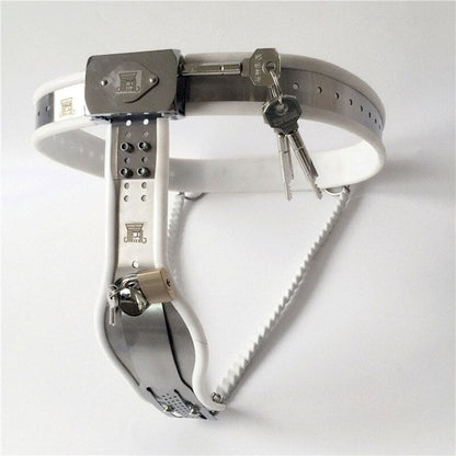 Metal Female Chastity Belt Y-Type Adjustable BDSM Belt For Women - White - KeepMeLocked