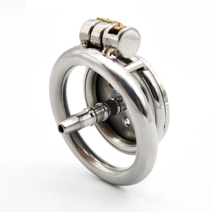 Flat Chastity Cage with Catheter and Spiked Ring - KeepMeLocked