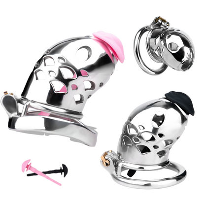 Dispositif de chasteté Goldfish en acier inoxydable avec cathéter clitoridien en silicone