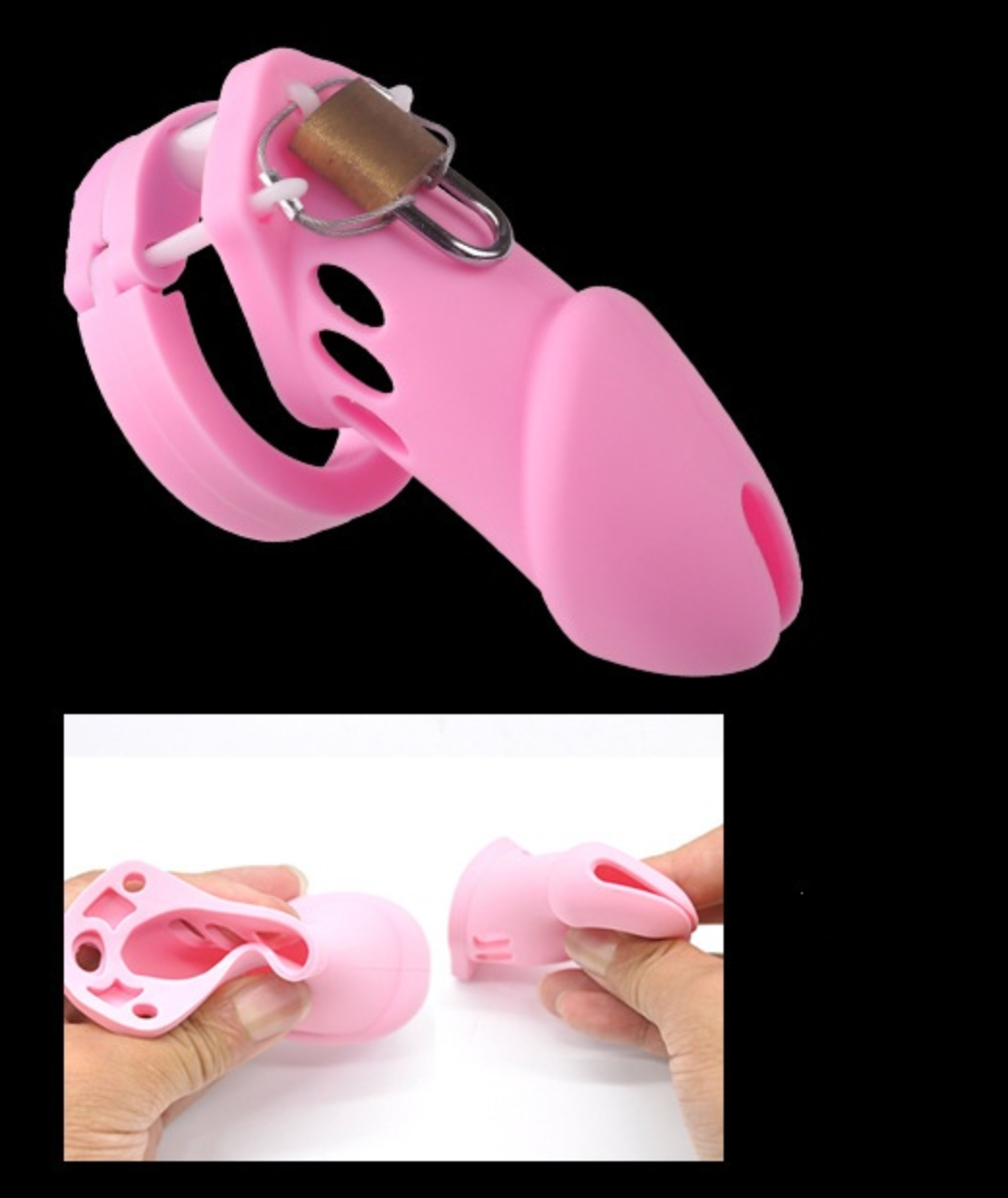 Soft Silicone Chastity Cage Set with 5 Penis Rings - Pink - KeepMeLocked