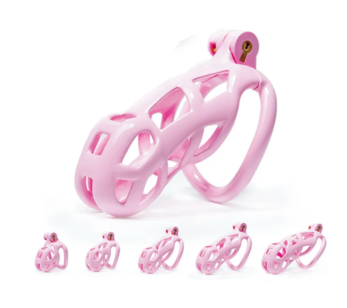Lightweight Pink Chastity Cage With 4 Rings - KeepMeLocked