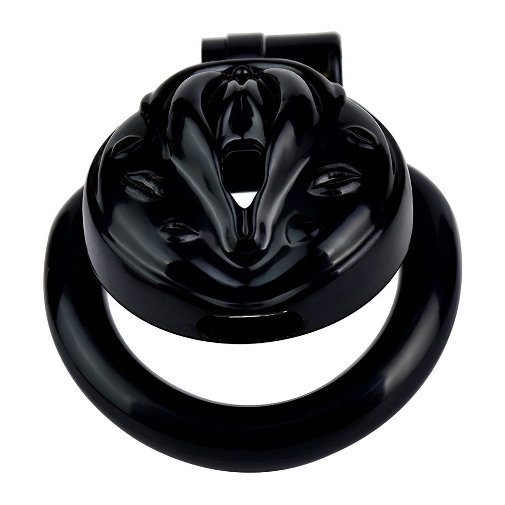 3D Printed Clitoris Chastity Cage with 4 Rings Black Resin Vagina Shape Cock Cage For Sissy Ladyboy