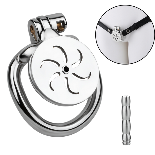 Ventilated Flat Steel Chastity Cage with Strap and Urethral Tube